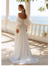 Off Shoulder Ivory Pleated Chiffon Corset Back Flowing Wedding Dress